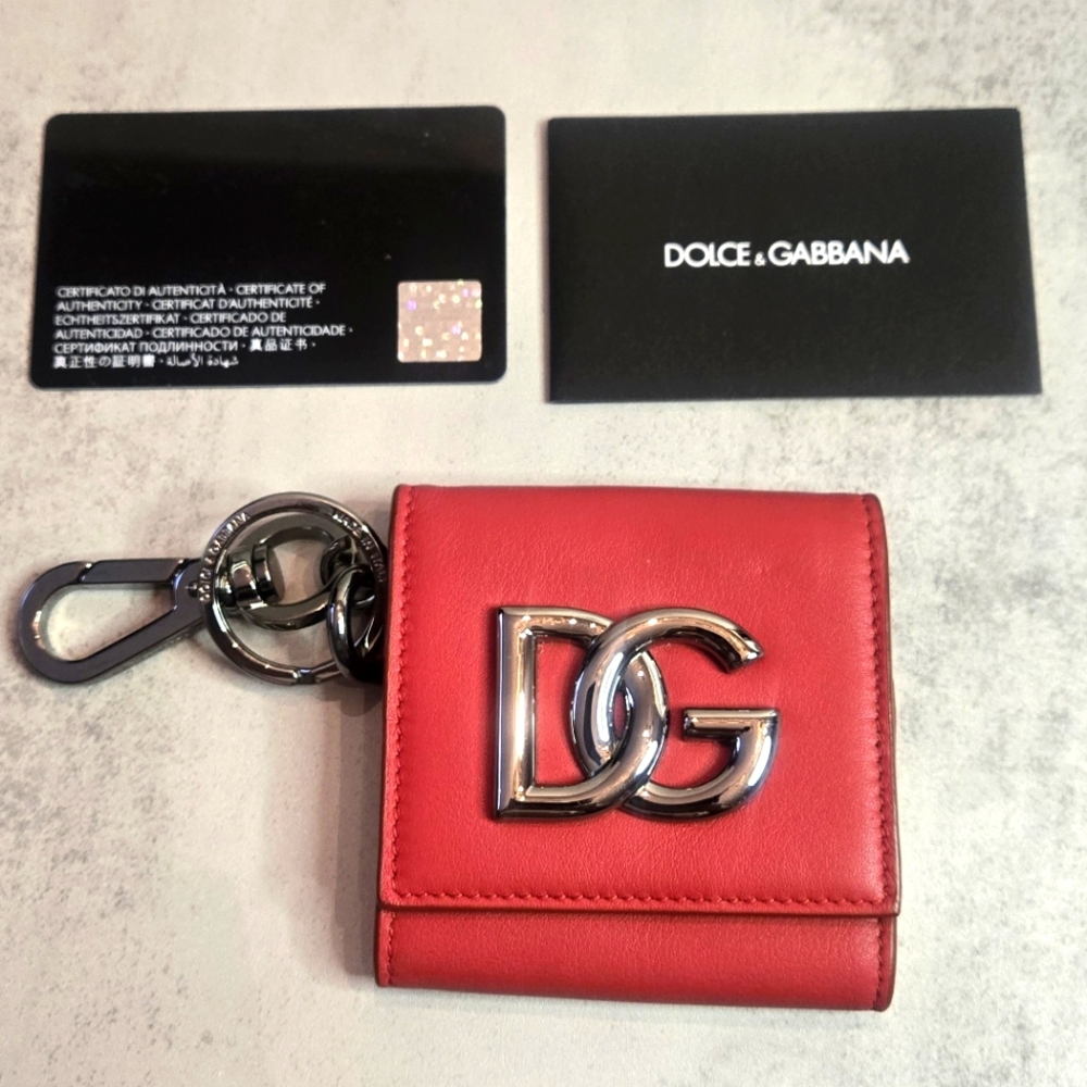 Dolce & Gabbana Red Leather DG Logo Keyring / Coin Purse / Wallet